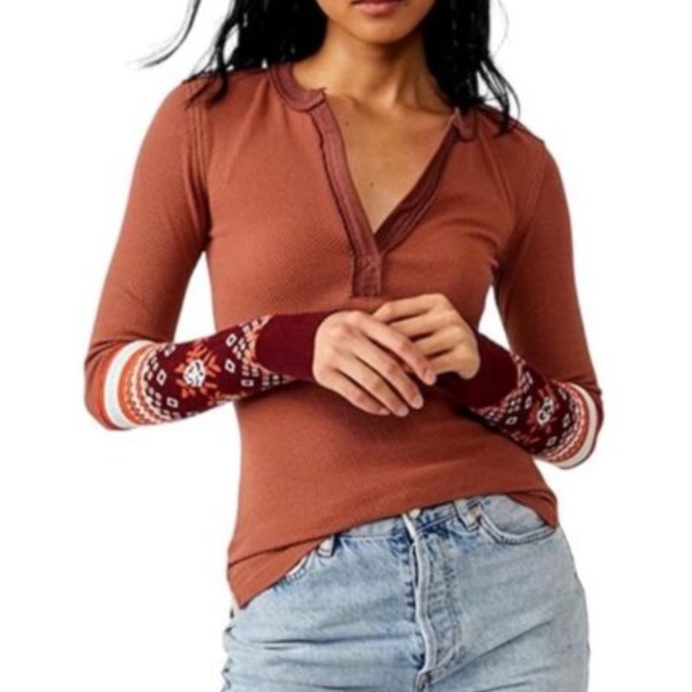 FREE PEOPLE / WTF mikah cuff thermal top Sz S NEW